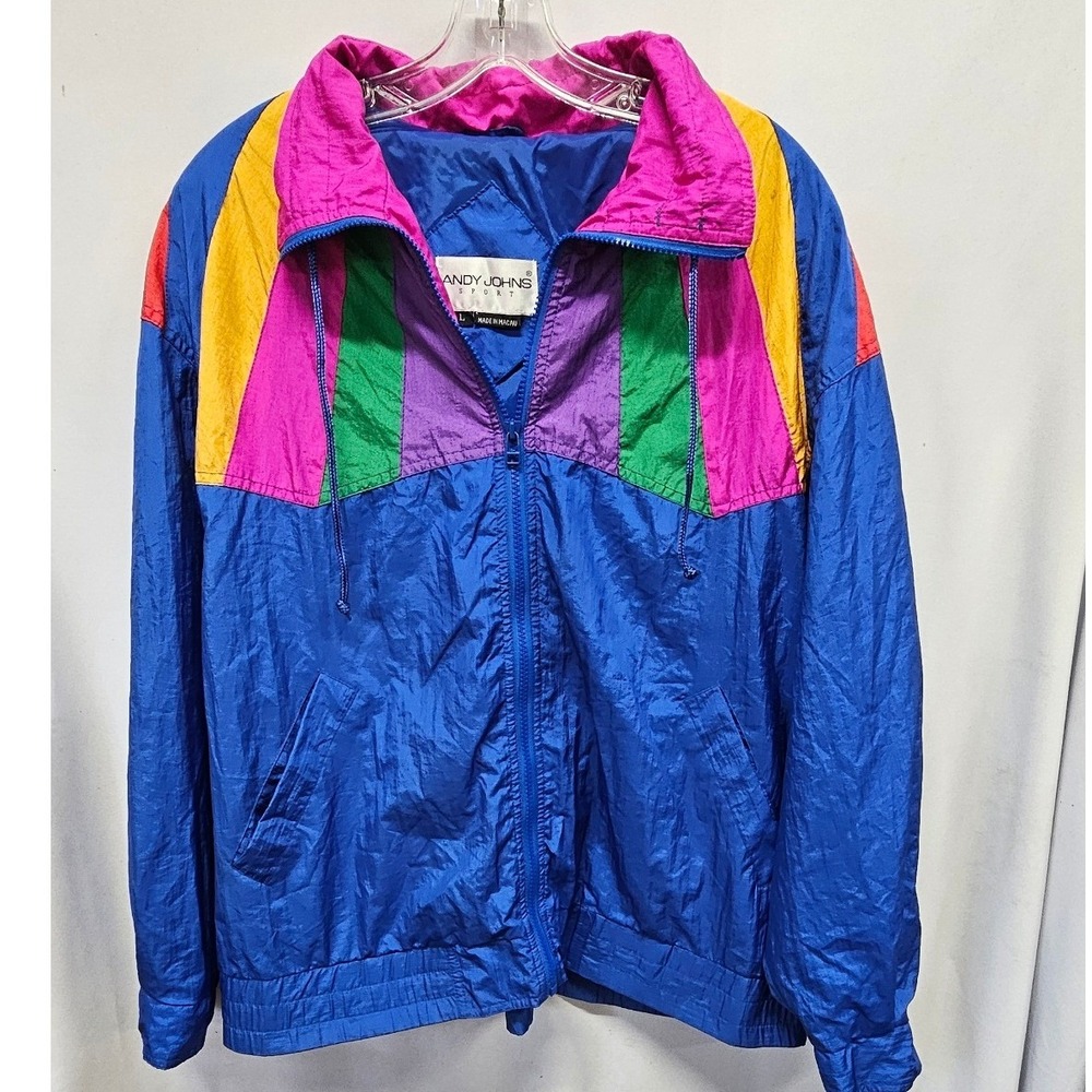 Andy Johns Sport Vintage Colorblock‎ Windbreaker Jacket Blue Pink Purple Mens L